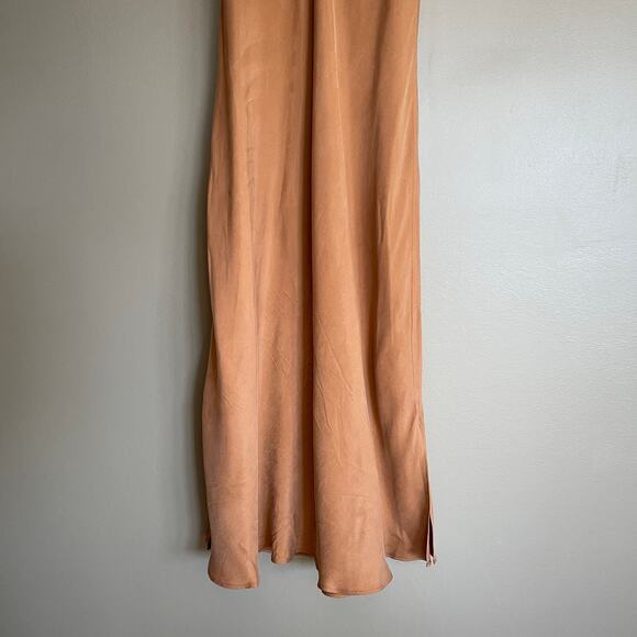 Anine Bing Bay Slip Dress Camel‎ Size Small Tan Brown Silky Midi Chic Sexy Cupro - Picture 10 of 16